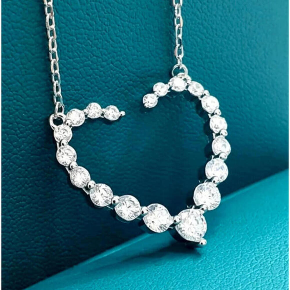 Silver Crystal Open Heart Necklace Adjustable Bolo Chain Coquette NWT